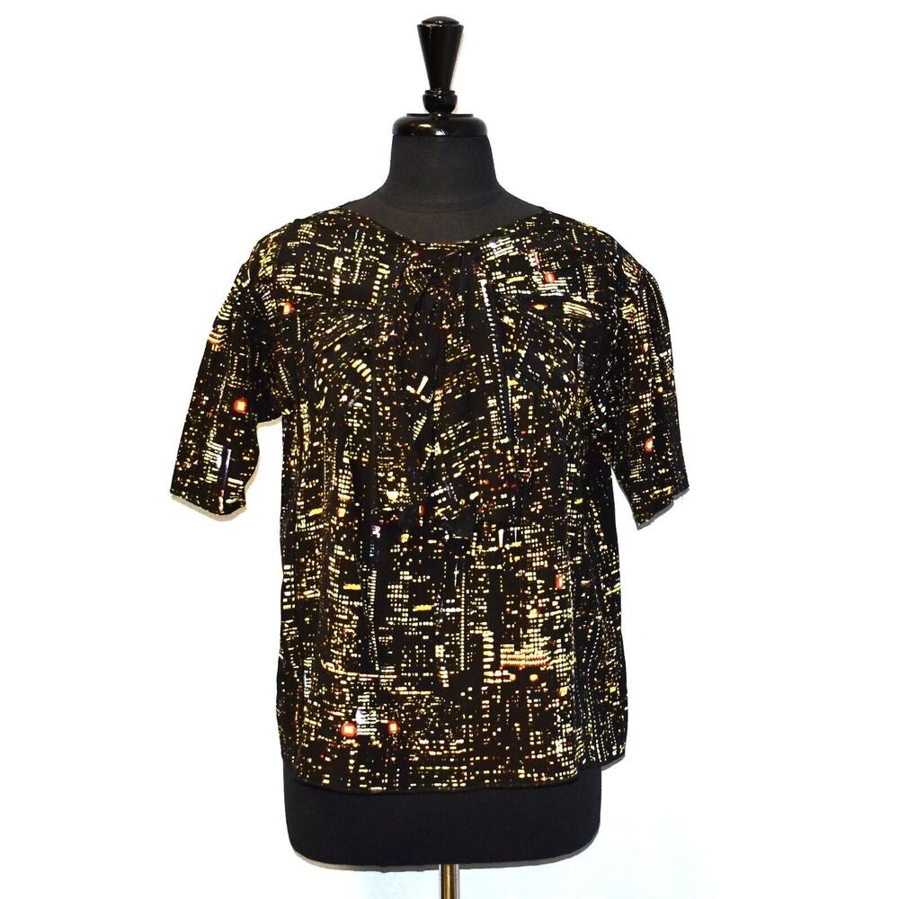 B0 NWT MARC JACOBS Yellow Multi Silk Bow Front & Tie Neck Back Blouse Top Size 2